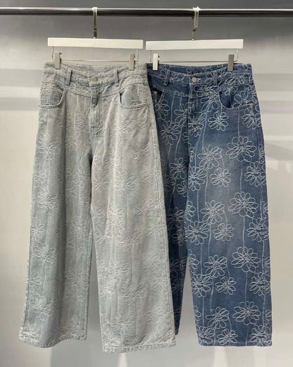 花花牛仔闊褲