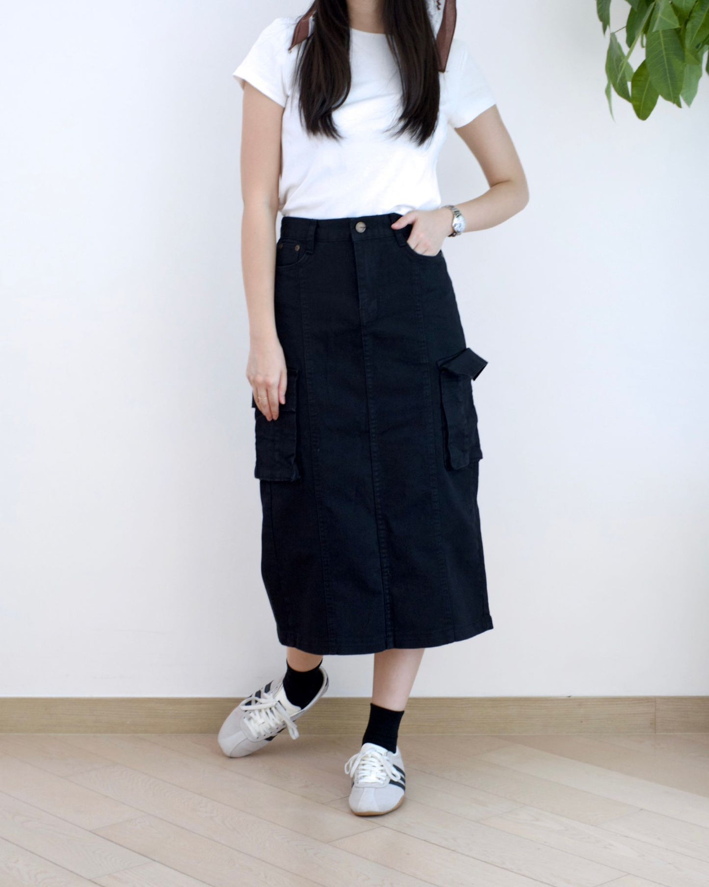 韓國工裝中長扯布裙