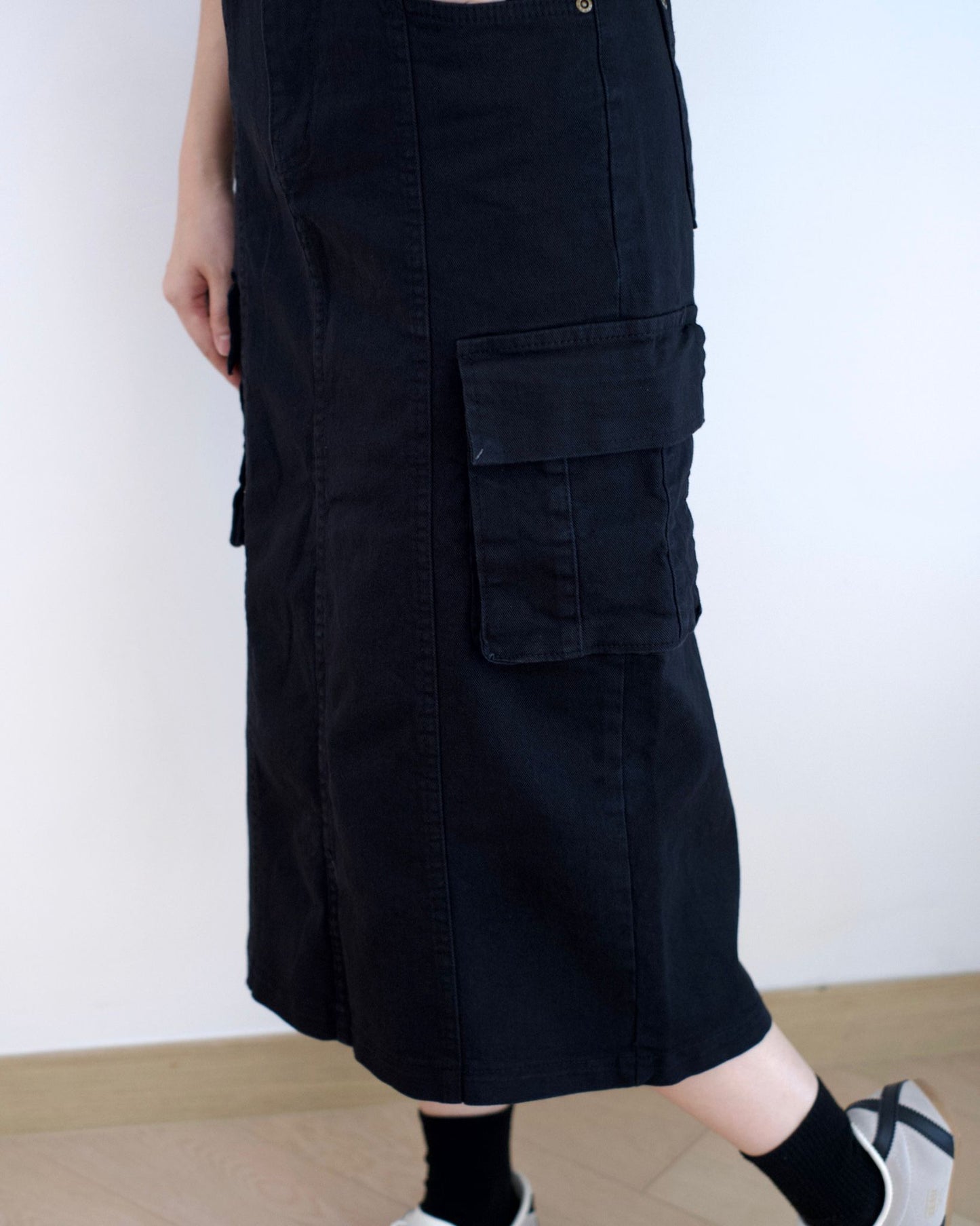 韓國工裝中長扯布裙
