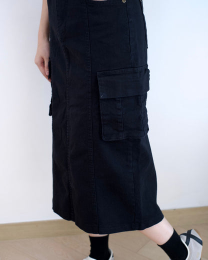 韓國工裝中長扯布裙