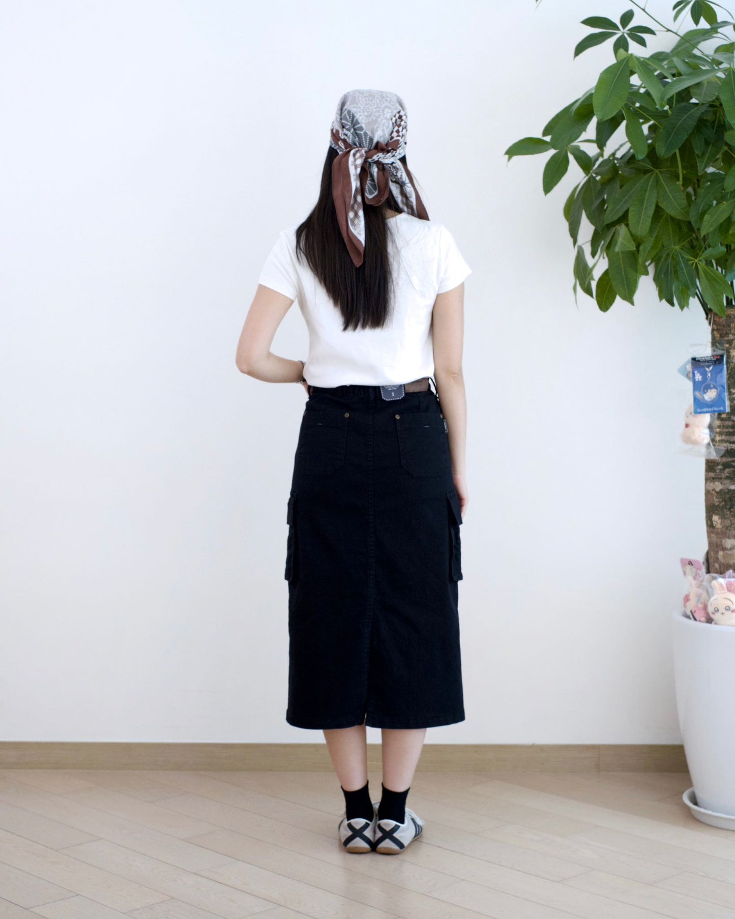 韓國工裝中長扯布裙