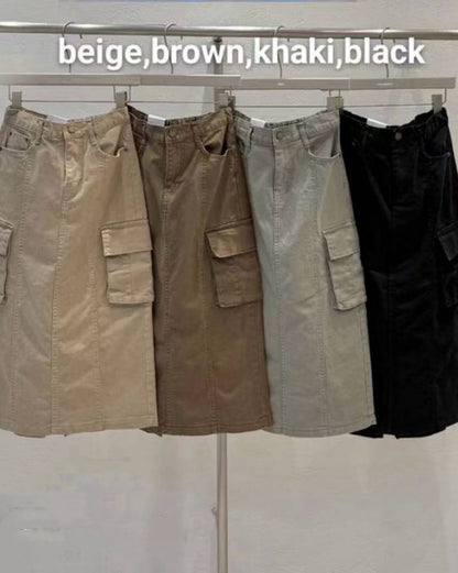 韓國工裝中長扯布裙