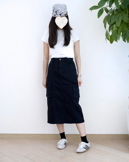 韓國工裝中長扯布裙