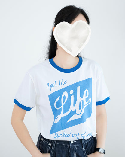 圓領拼色圖案短袖Tee
