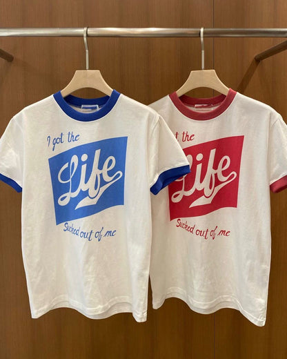 圓領拼色圖案短袖Tee