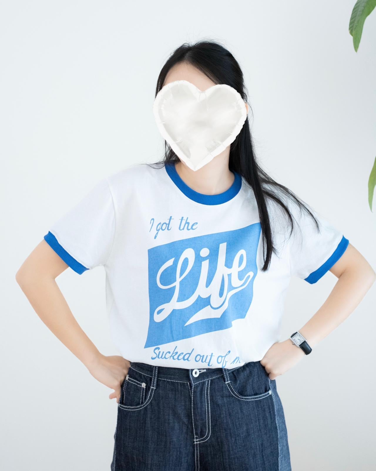 圓領拼色圖案短袖Tee