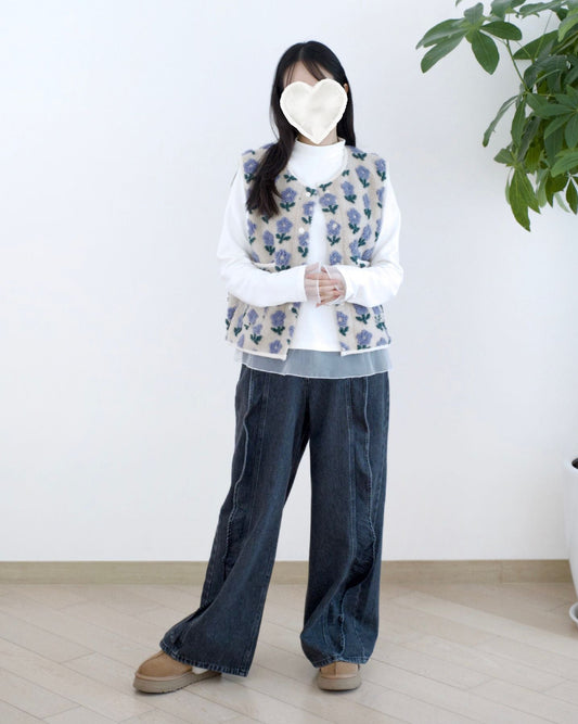 韓國荷葉邊闊筒牛仔褲