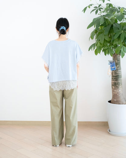 韓國拼色休閑闊筒扯布褲