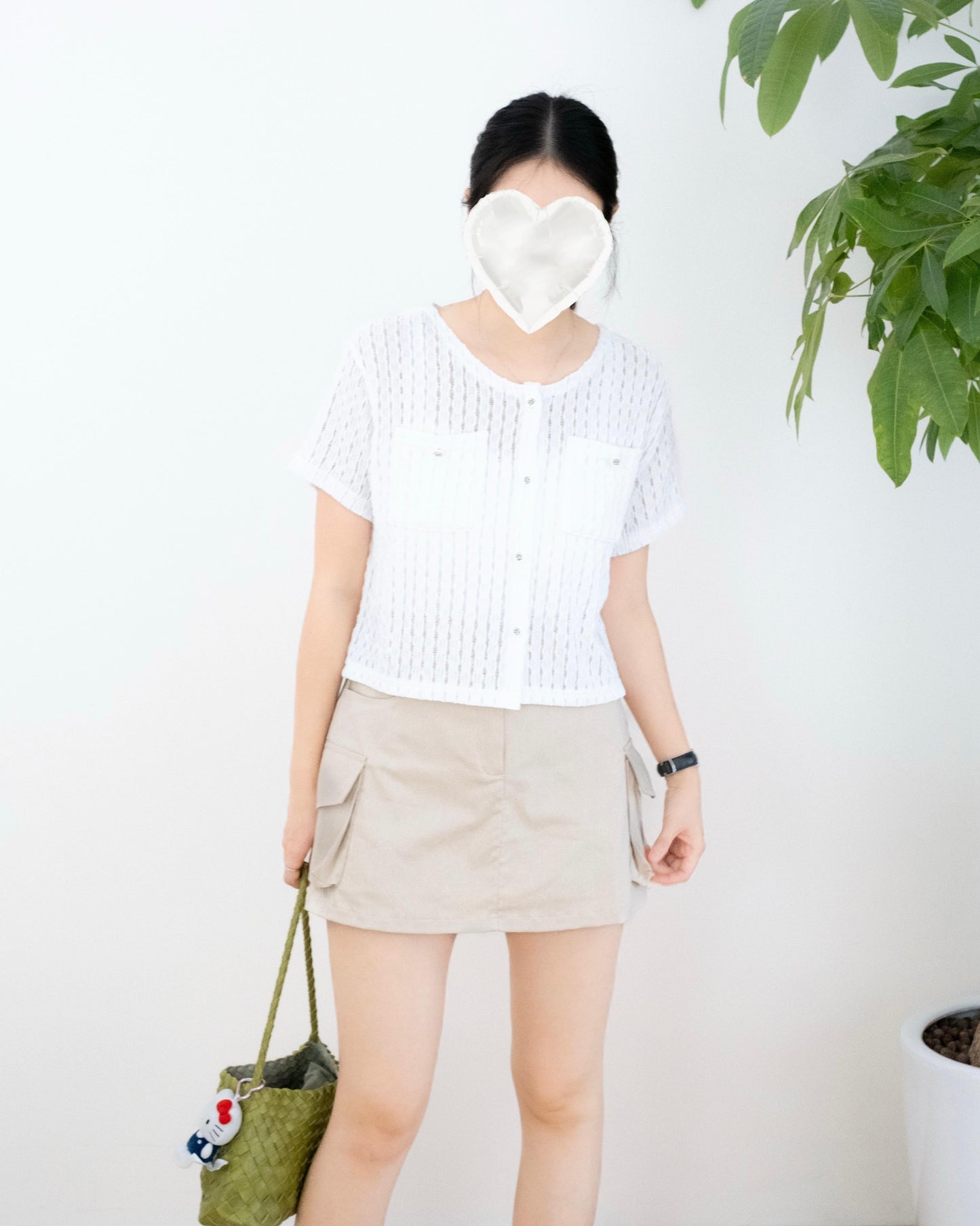 高腰扯布短裙褲