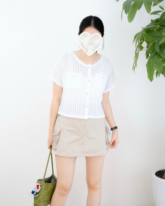 高腰扯布短裙褲