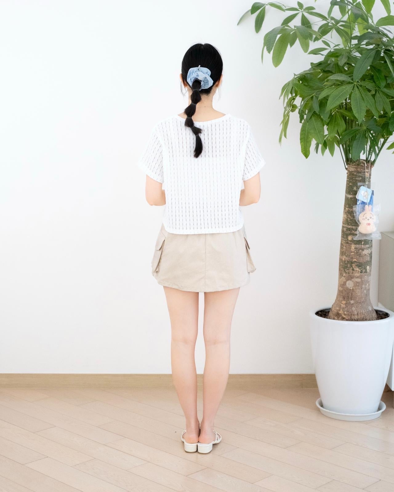 高腰扯布短裙褲