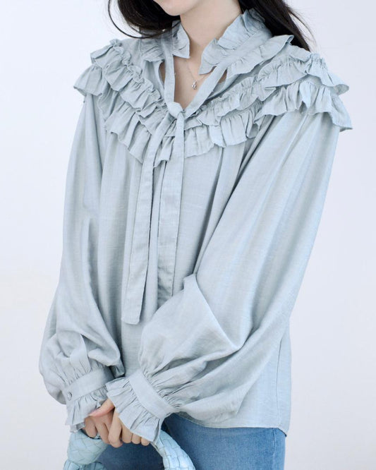 韓國一衣兩穿Ruffle襯衫