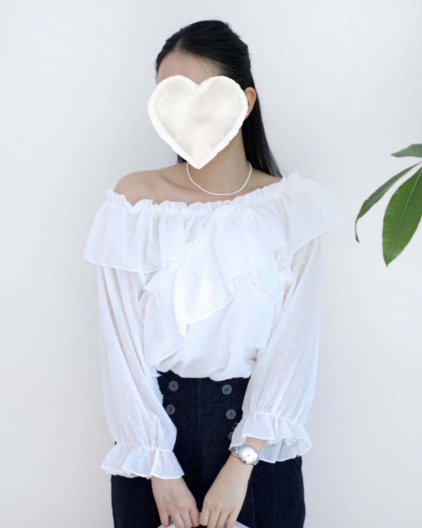 韓國Ruffle波點襯衫