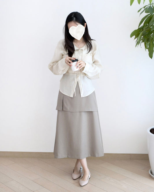 韓國高腰假兩件中長裙