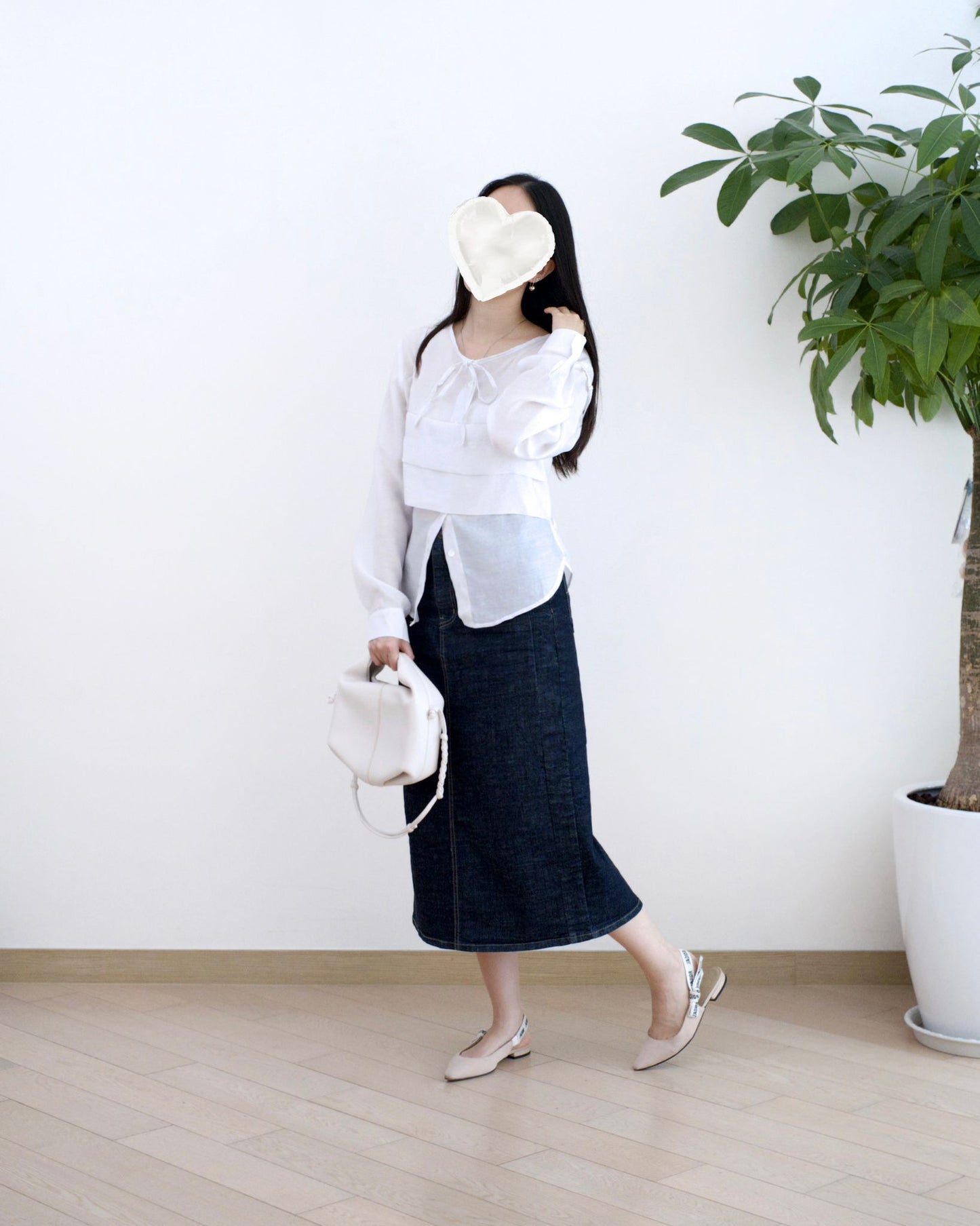 韓國牛仔開衩中長裙