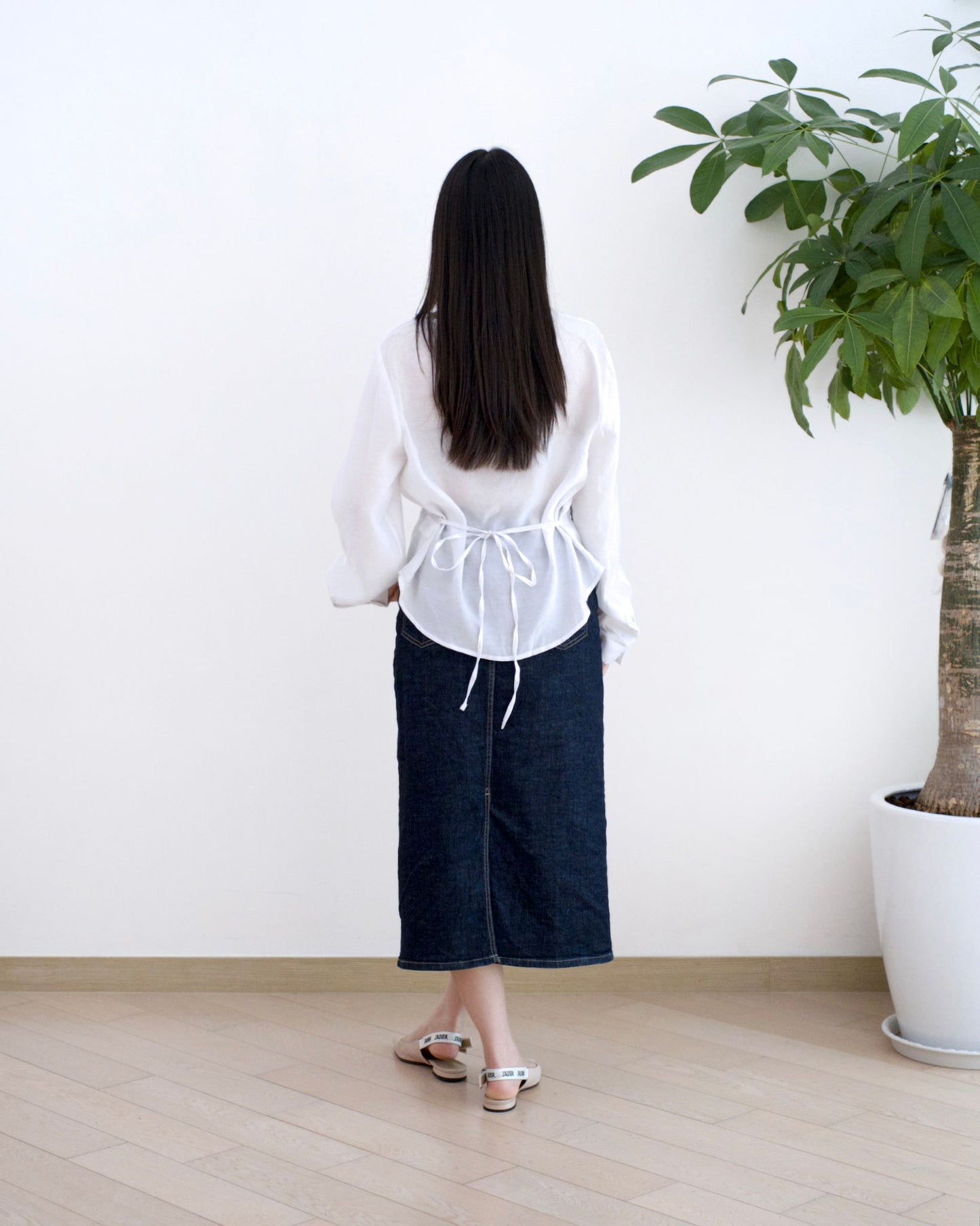 韓國牛仔開衩中長裙