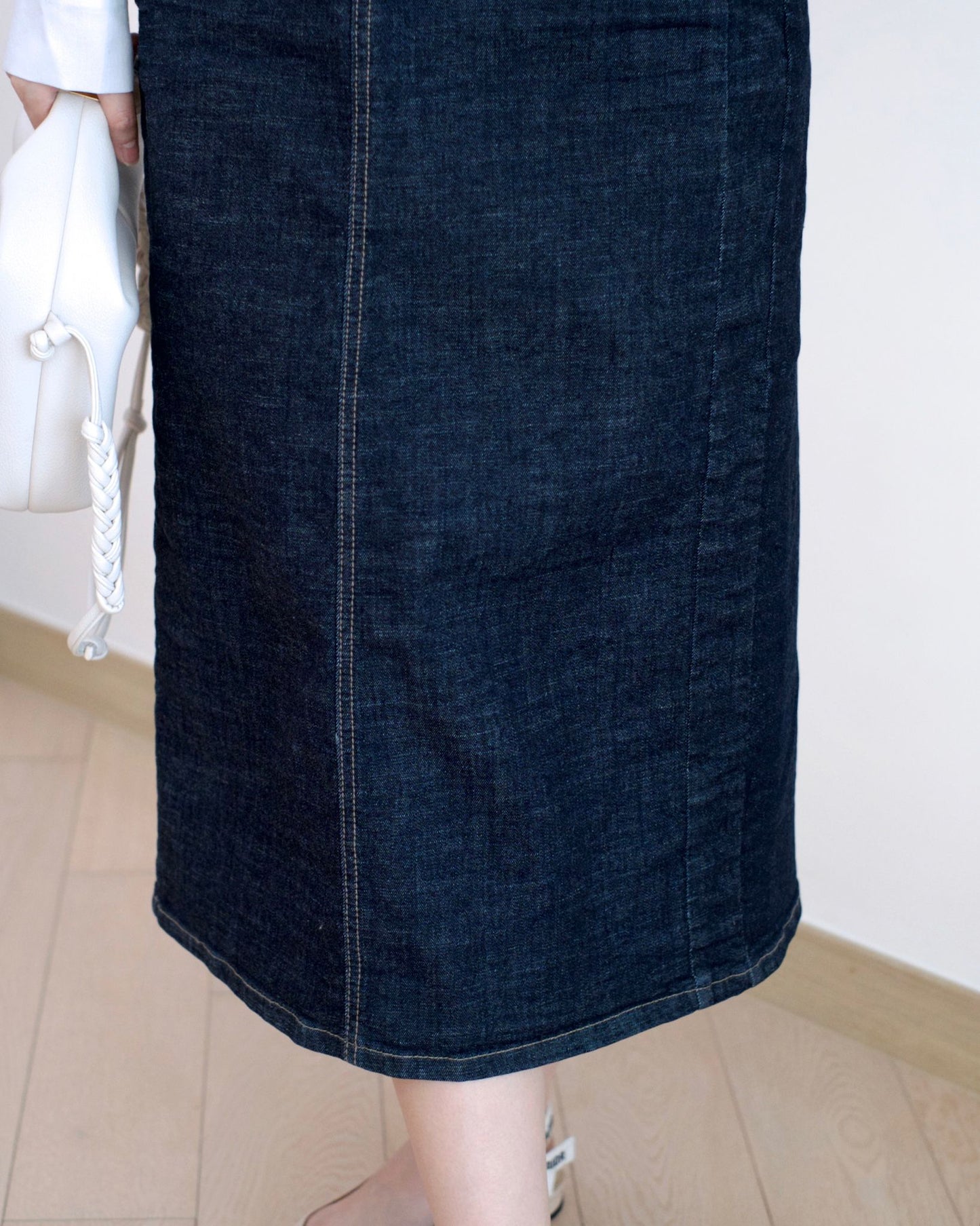 韓國牛仔開衩中長裙