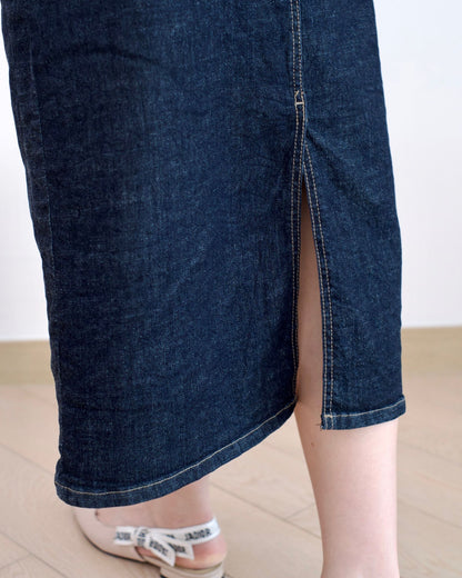 韓國牛仔開衩中長裙
