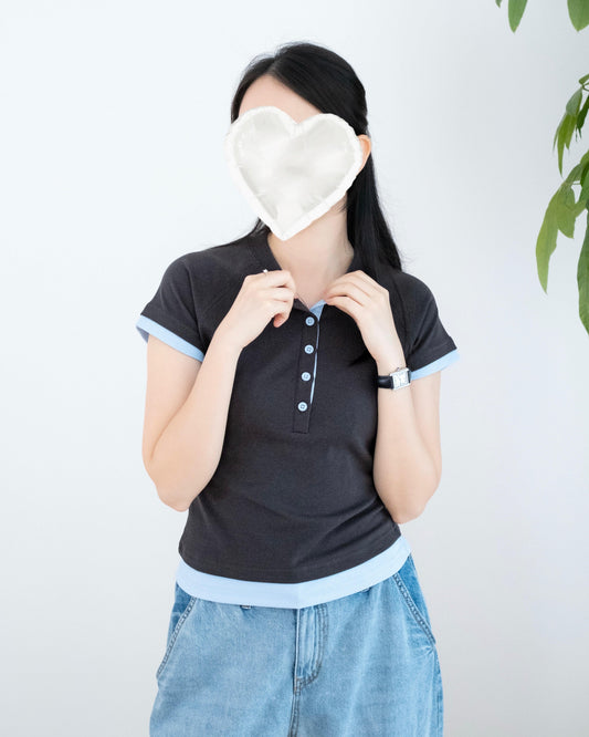 撞色拼接鈕扣Tee