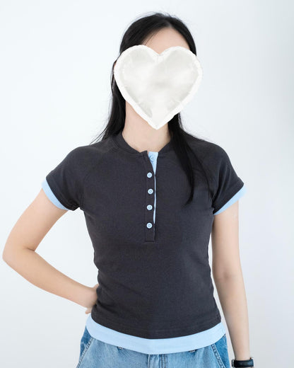 撞色拼接鈕扣Tee