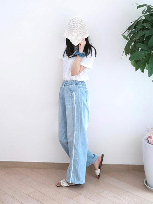 Vikini 𝐿𝑎𝑐𝑒邊全橡筋牛仔褲
