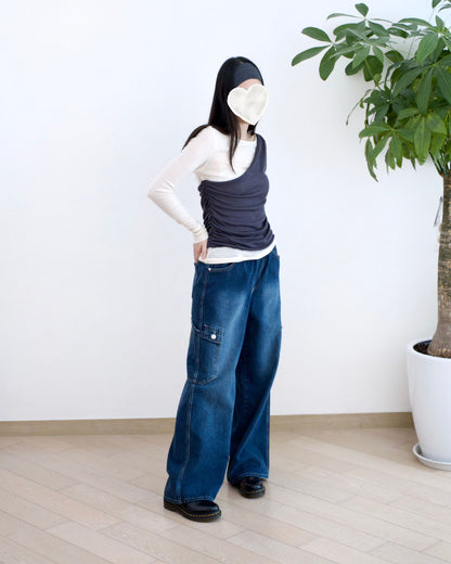 Vikini 洗水闊筒全橡筋牛仔褲