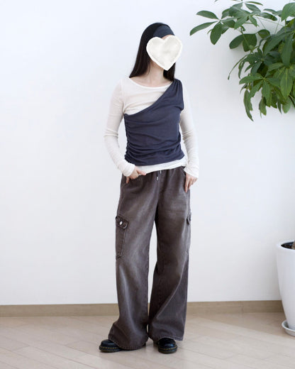 Vikini 洗水闊筒全橡筋牛仔褲