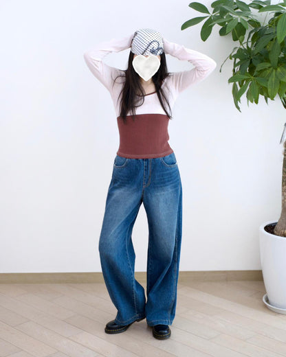 Vikini 洗水闊筒全橡筋牛仔褲