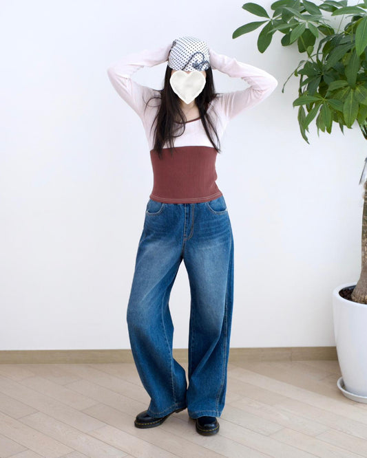 Vikini 洗水闊筒全橡筋牛仔褲