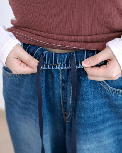 Vikini 洗水闊筒全橡筋牛仔褲