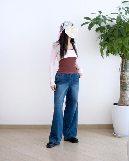 Vikini 洗水闊筒全橡筋牛仔褲