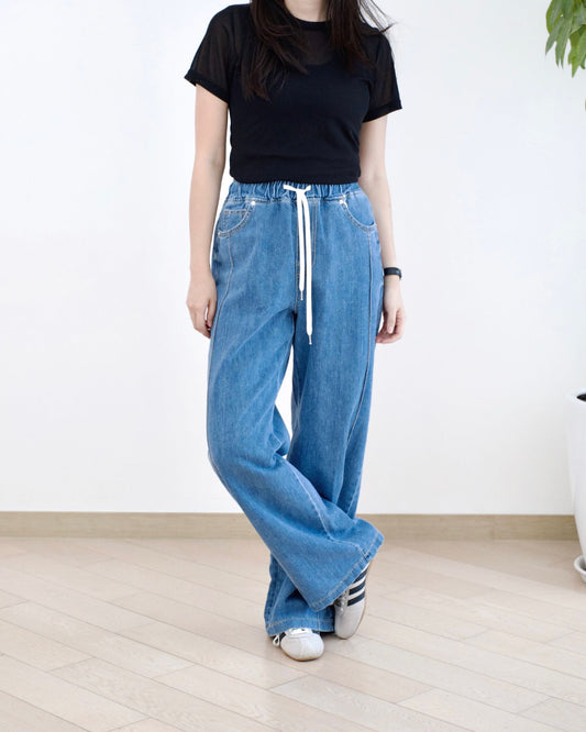 Vikini 全橡筋車骨闊筒牛仔褲