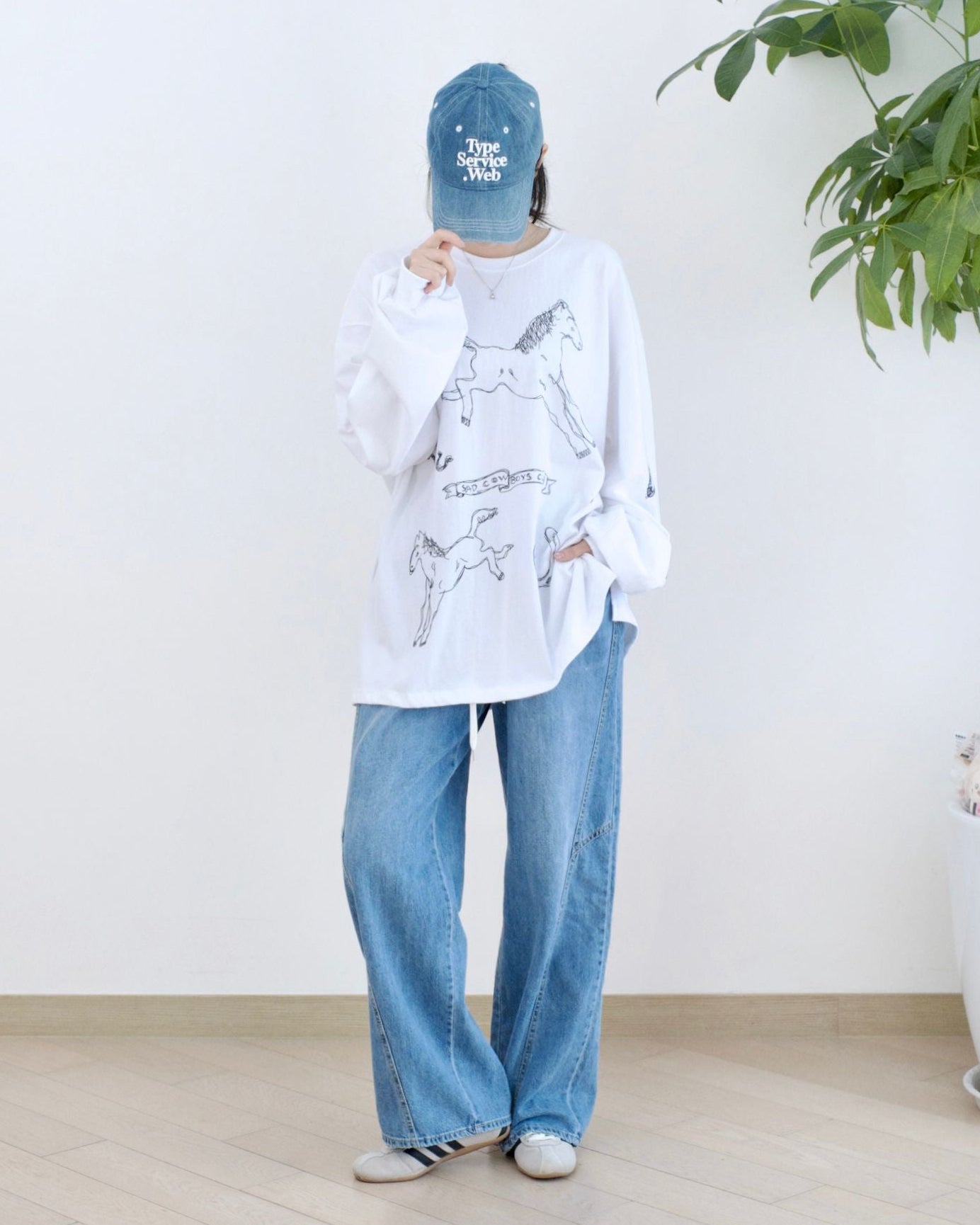 Vikini 綁繩全橡筋闊筒牛仔褲