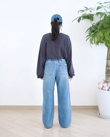 Vikini 綁繩全橡筋闊筒牛仔褲