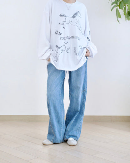 Vikini 綁繩全橡筋闊筒牛仔褲