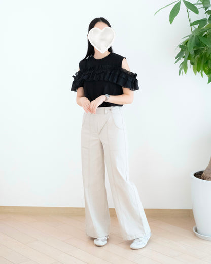 Moci 明線斜Cut扯布褲
