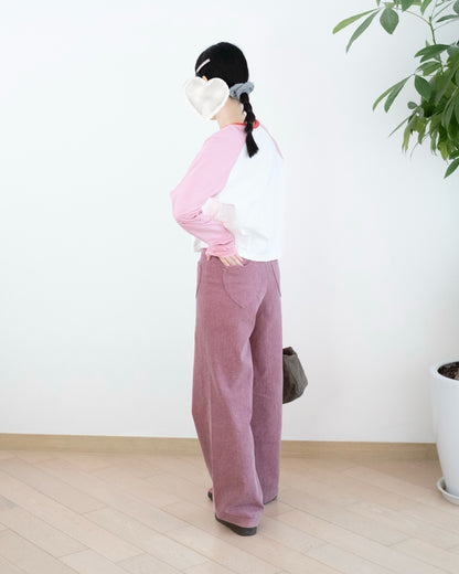 Moci 立體心心口袋闊筒扯布褲