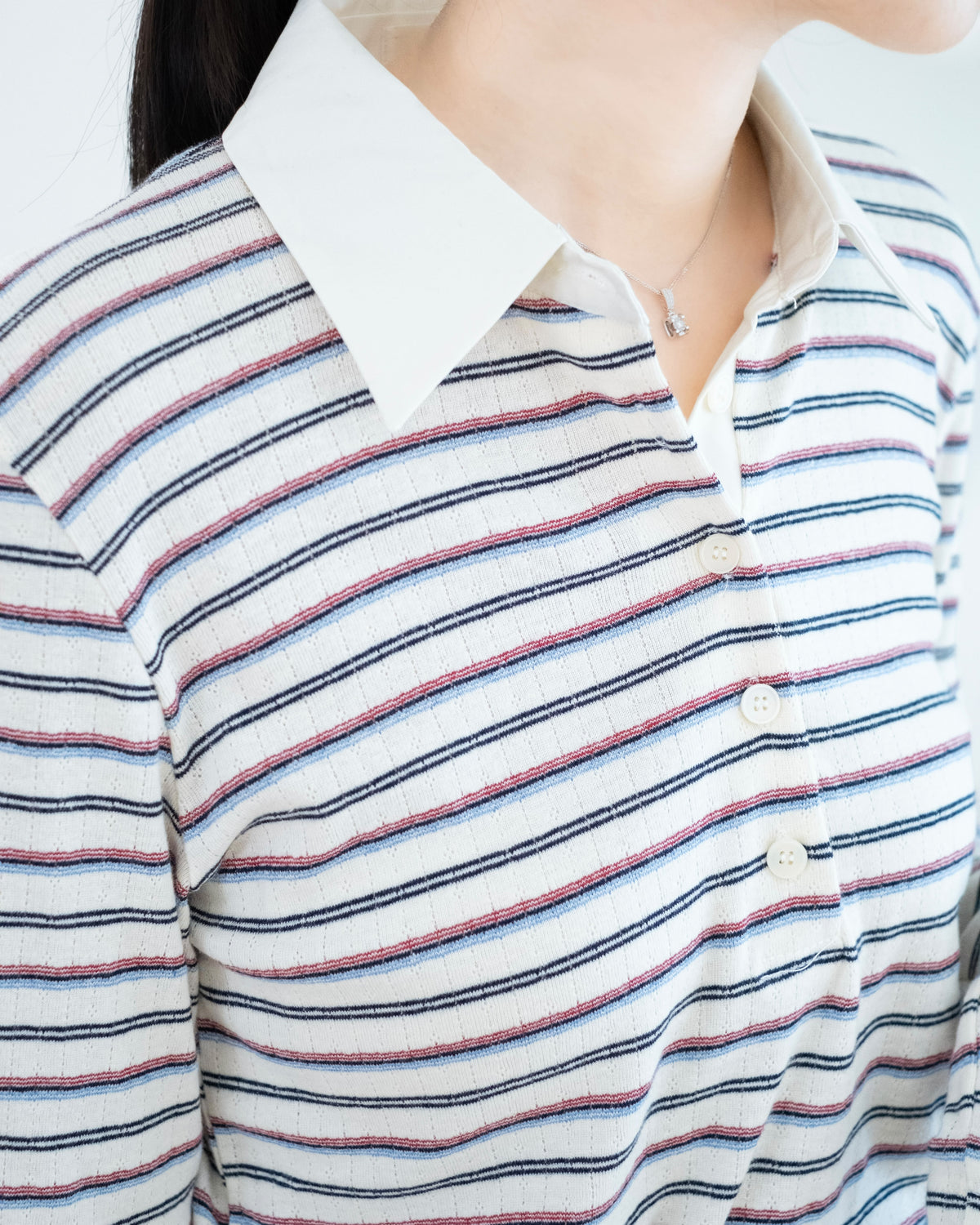 撞色翻領細條紋 Polo 上衣