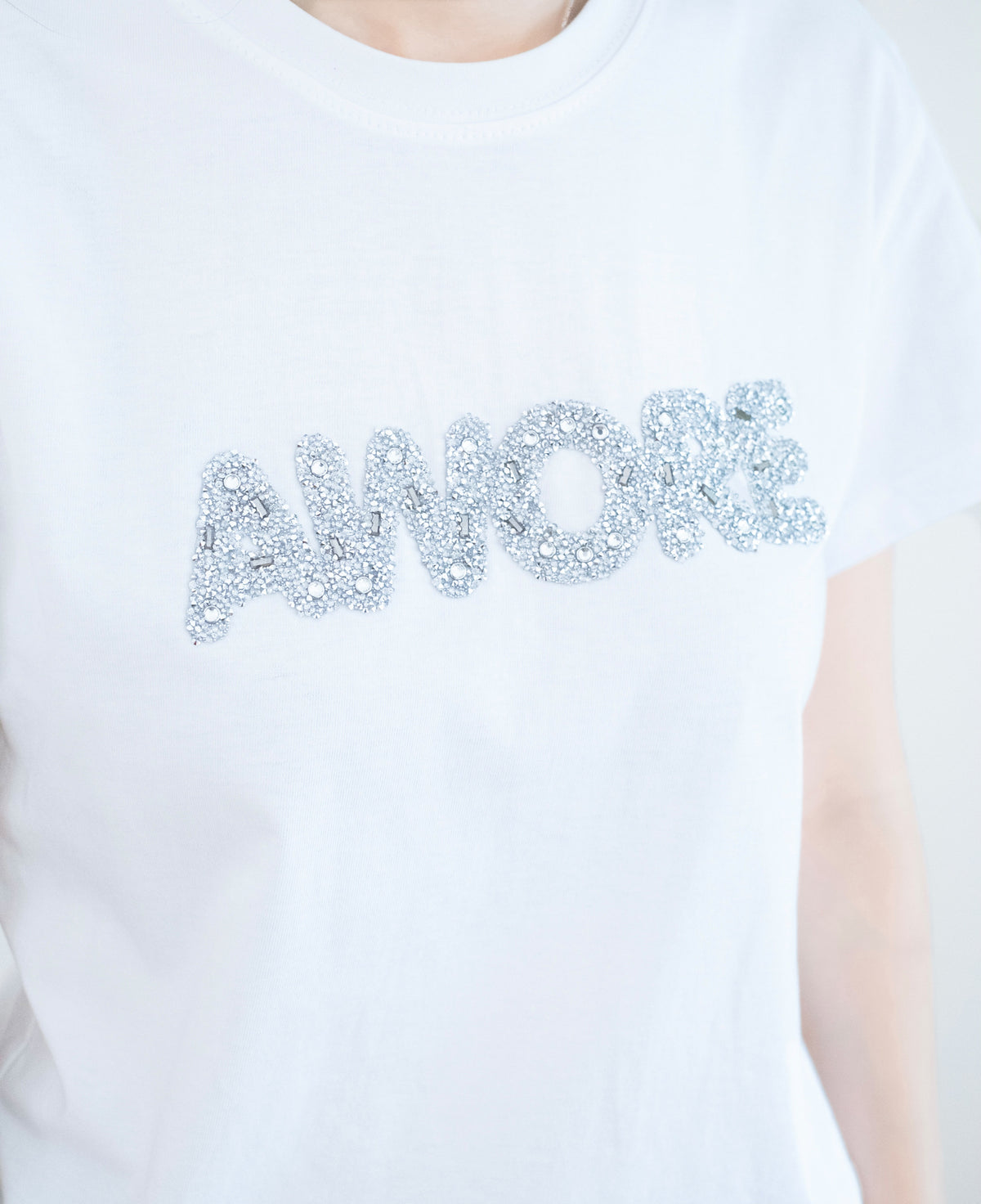 圓領閃鑽"Amore"字母Tee
