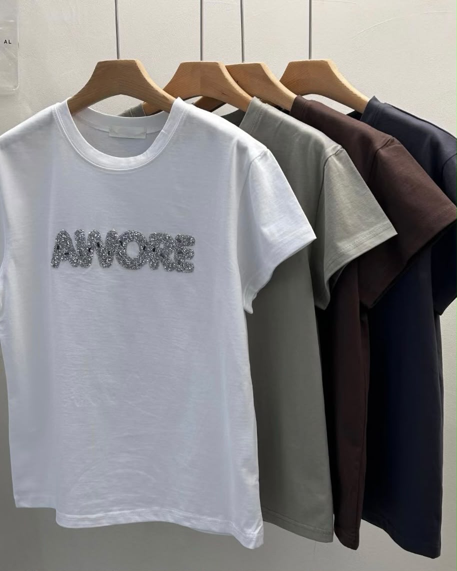 圓領閃鑽"Amore"字母Tee