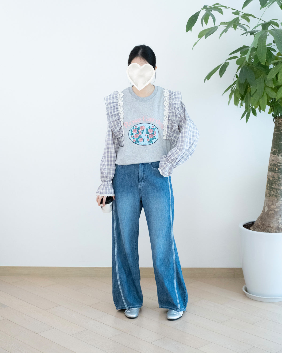 Odd Eye 高腰撞色車線闊筒牛仔褲
