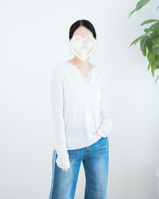 V領 Lace花邊假兩件長袖上衣