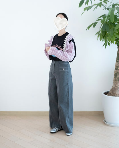 Moci 鈕扣中骨明線扯布褲