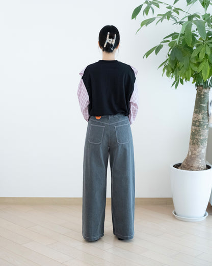 Moci 鈕扣中骨明線扯布褲