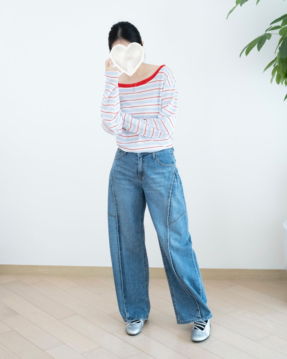Gori 拼接按扣調節多造型牛仔褲