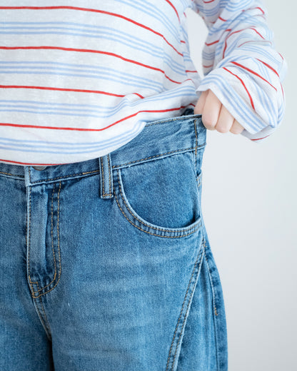 Gori 拼接按扣調節多造型牛仔褲