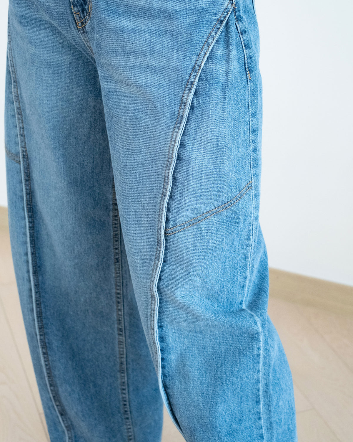 Gori 拼接按扣調節多造型牛仔褲