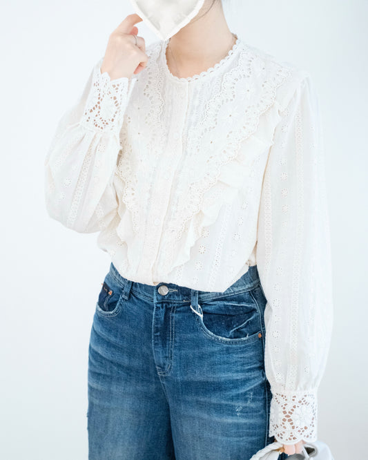 氣質重工Lace刺繡荷葉邊襯衫