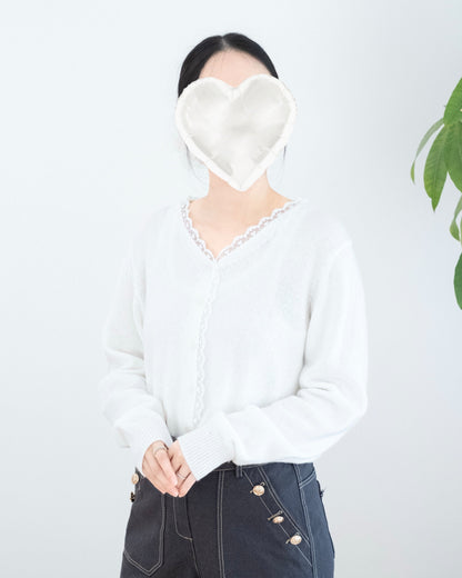 V領心型 Lace拼邊針織外套
