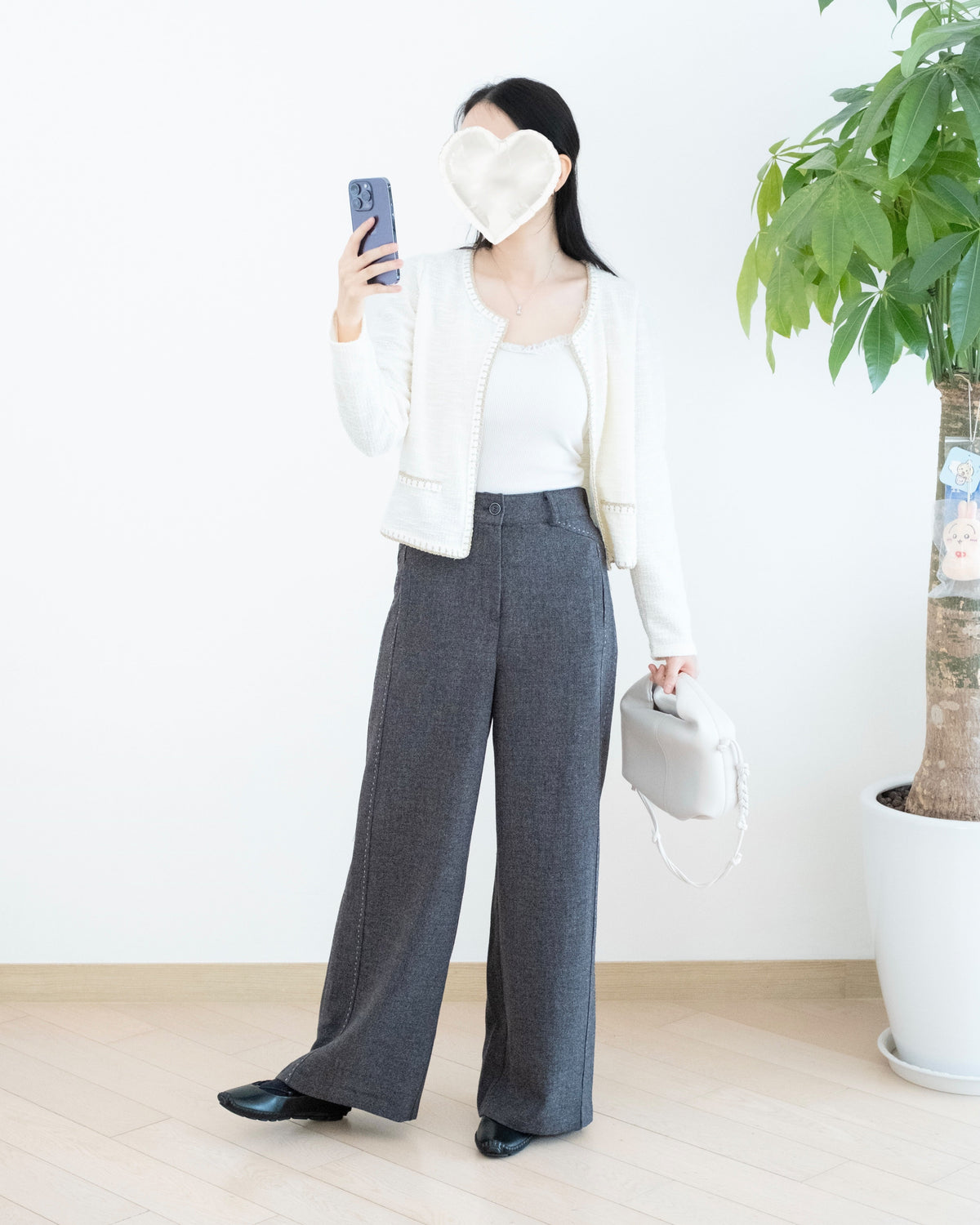 Moci 手縫虛線闊筒絨毛褲